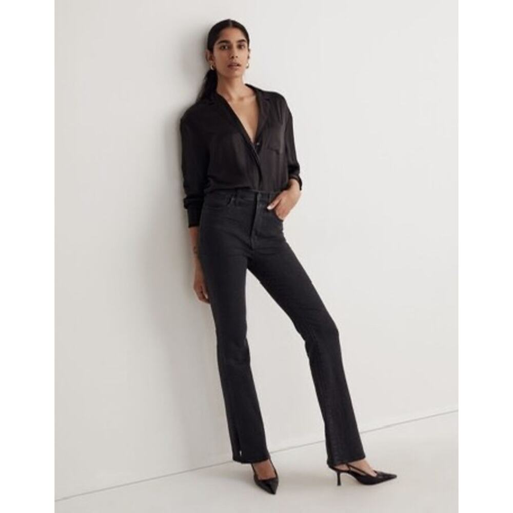 Madewell Roadtripper Skinny Flare Jeans in Black Bellhaven Wash Slit-Hem Size 27